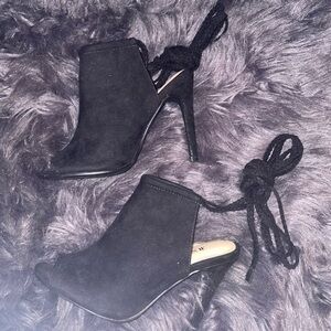 JustFab Allyce 4” Lace-Up Black Heels